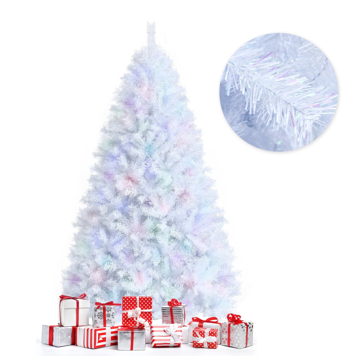 Topbuy 6FT White Realistic Xmas Tree, Lush Christmas Tree W/ 792 PVC & PET Branch Tips