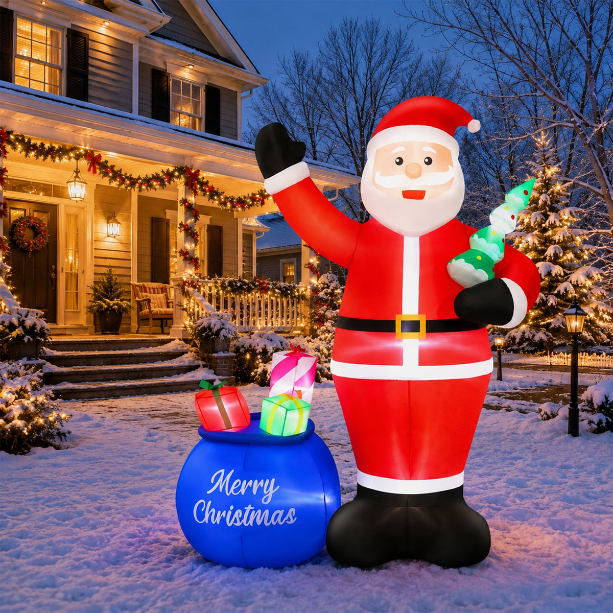 Yexmas 8FT Christmas Inflatable Santa Claus Outdoor Decorations,Blow Up Santa Claus with Gifts Bag, Built-in Brilliant LED Lights Xmas Inflatables Yard Decor