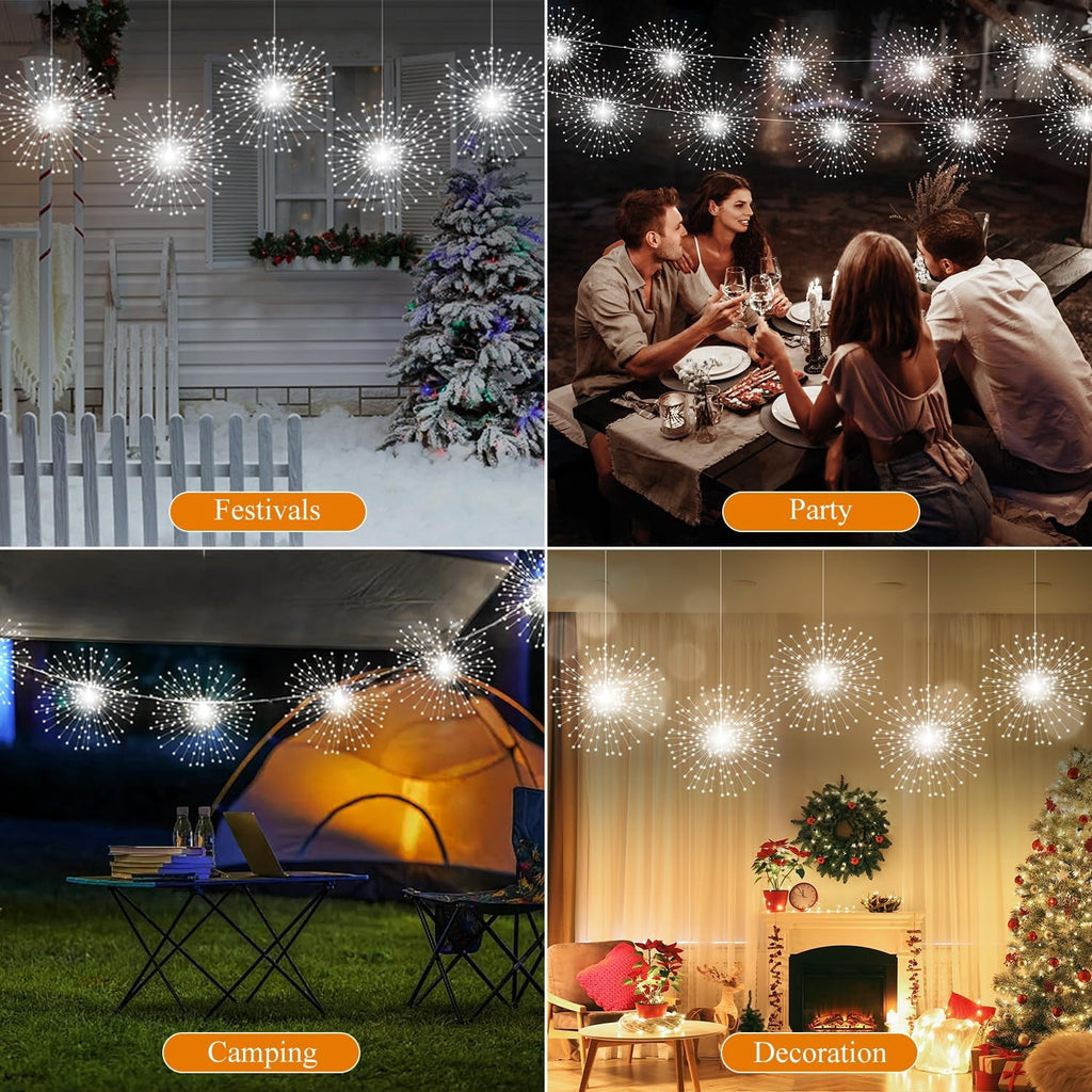 5-Pack LED Firework Lights, 450 LED Starburst String Lights with 8 Modes, Plug In Waterproof Fairy Christmas Lights for Garden Patio Indoor Outdoor Decor, Cool White