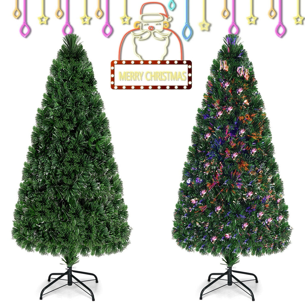 Costway 6Ft Pre-Lit Fiber Optic PVC Christmas Tree Metal Holiday