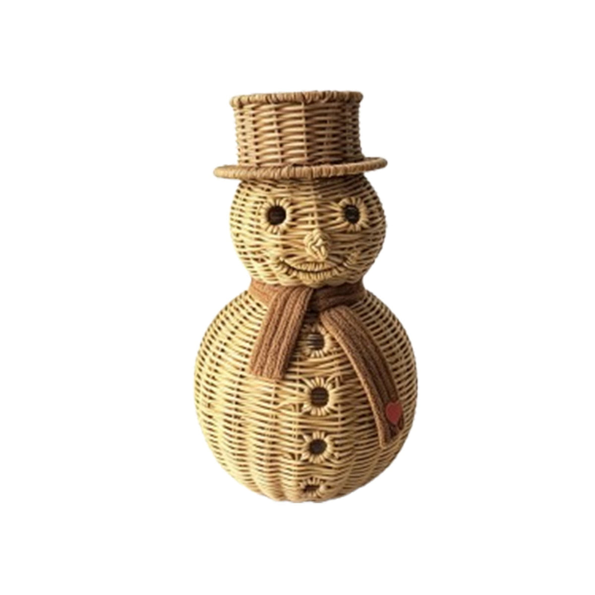 FeiBiQiuBi 14.9" Resin Rattan Style Snowman, Rustic Snowman Decorations with Bow, Woven Natural Style Freestanding Design Winter Farmhouse Decor for Home Kitchen Garden, Holiday Table Mantel Decor