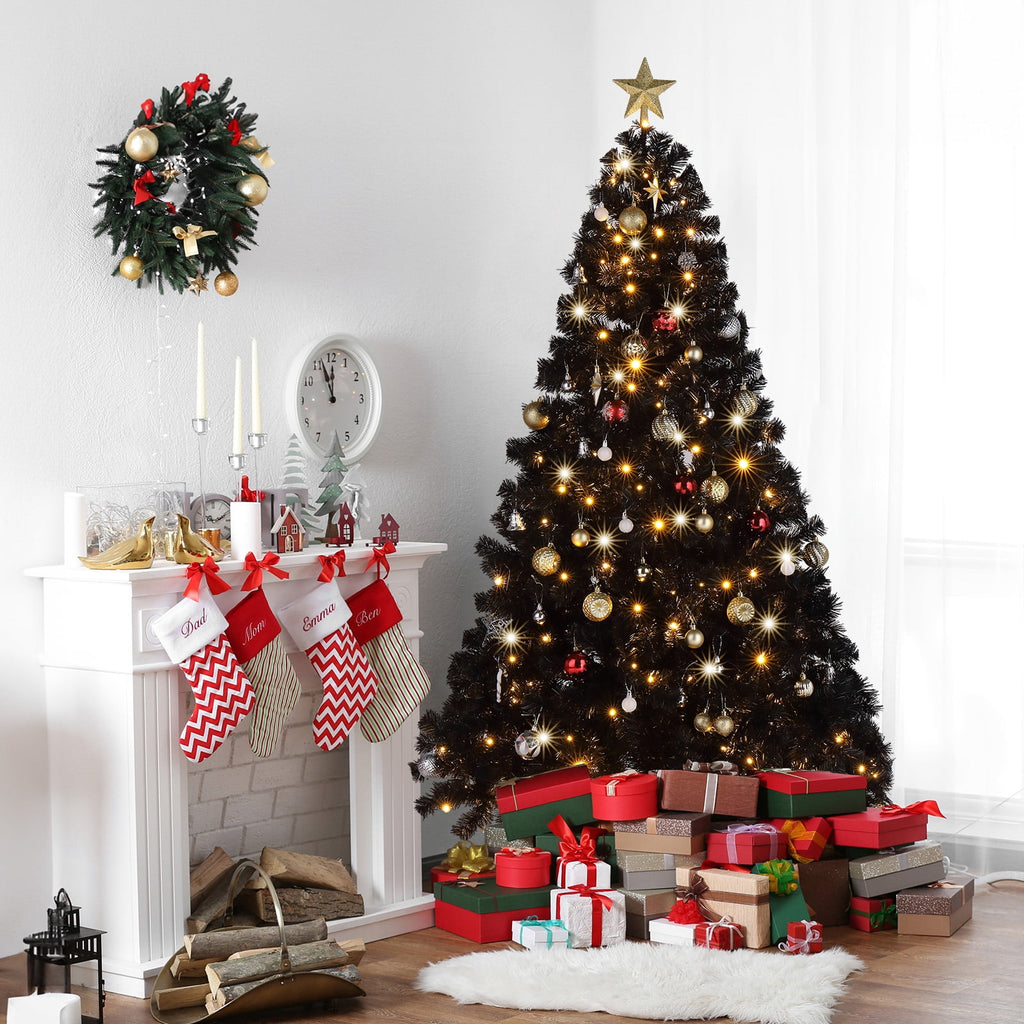 Ktaxon Black Christmas Tree 6ft Artificial Xmas Tree with 250 LEDs,Indoor Holidays Decoration,8 Modes