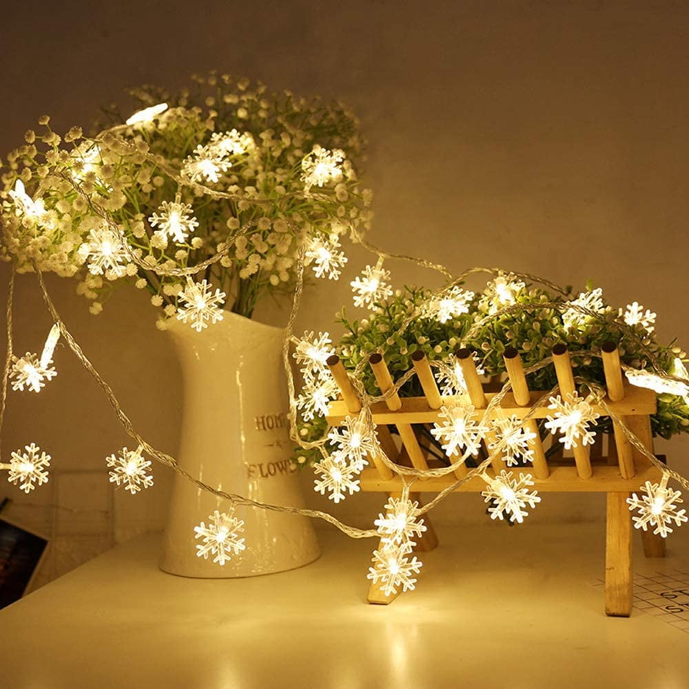 SOMNR Snowflake Christmas Lights 20FT 40 LED, ,Waterproof Fairy Lights for Room Decorations, Outdoor Indoor Patio Decor (Cool White)