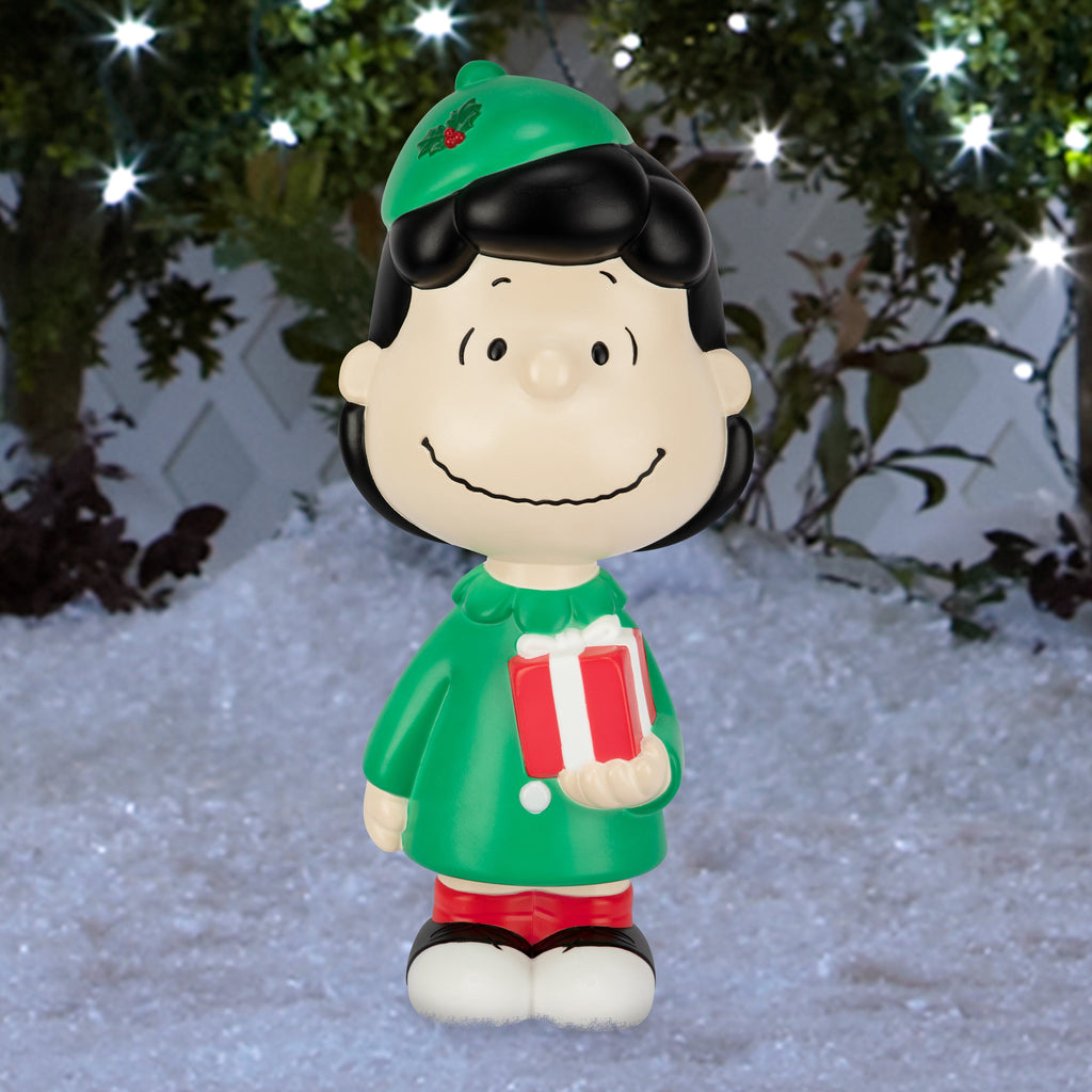 Christmas Lighted Blow Mold Decor Lucy with Present Peanuts 22 in