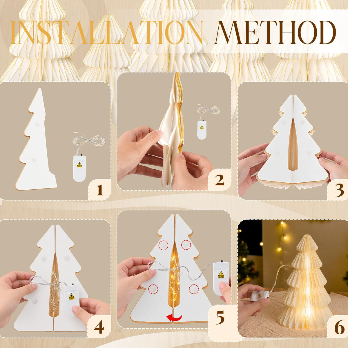 5 Pack Honeycomb Paper Christmas Trees, 3D Christmas Table Centerpieces for Mantel Tabletop Winter Home Decor