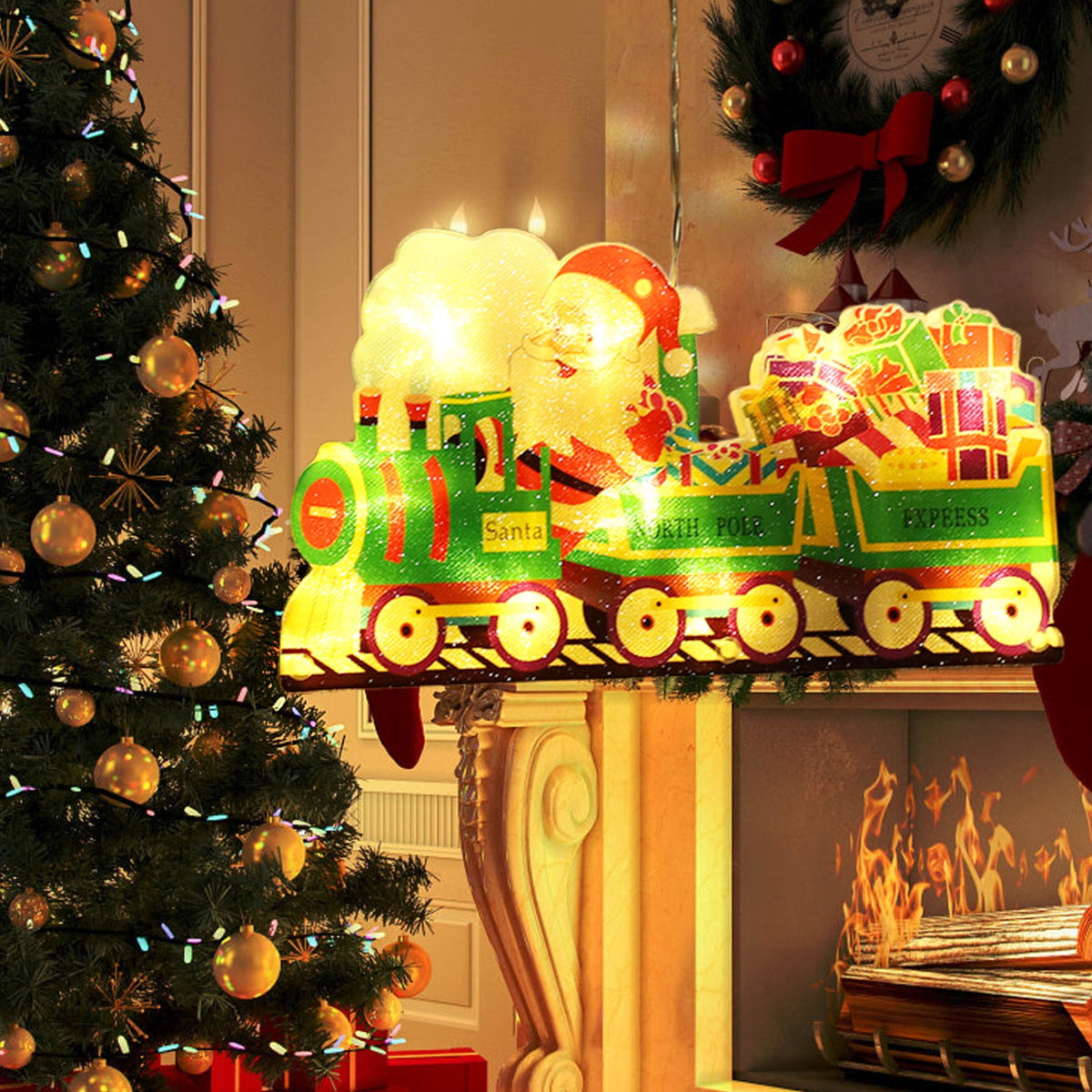 RXIRUCGD Christmas Window Hanging Lights Decorations, Christmas Window Lights with Suction Cup, Battery Operated Hanging Christmas Window Lights Indoor for Xmas Tree Fireplace Door Window Decor