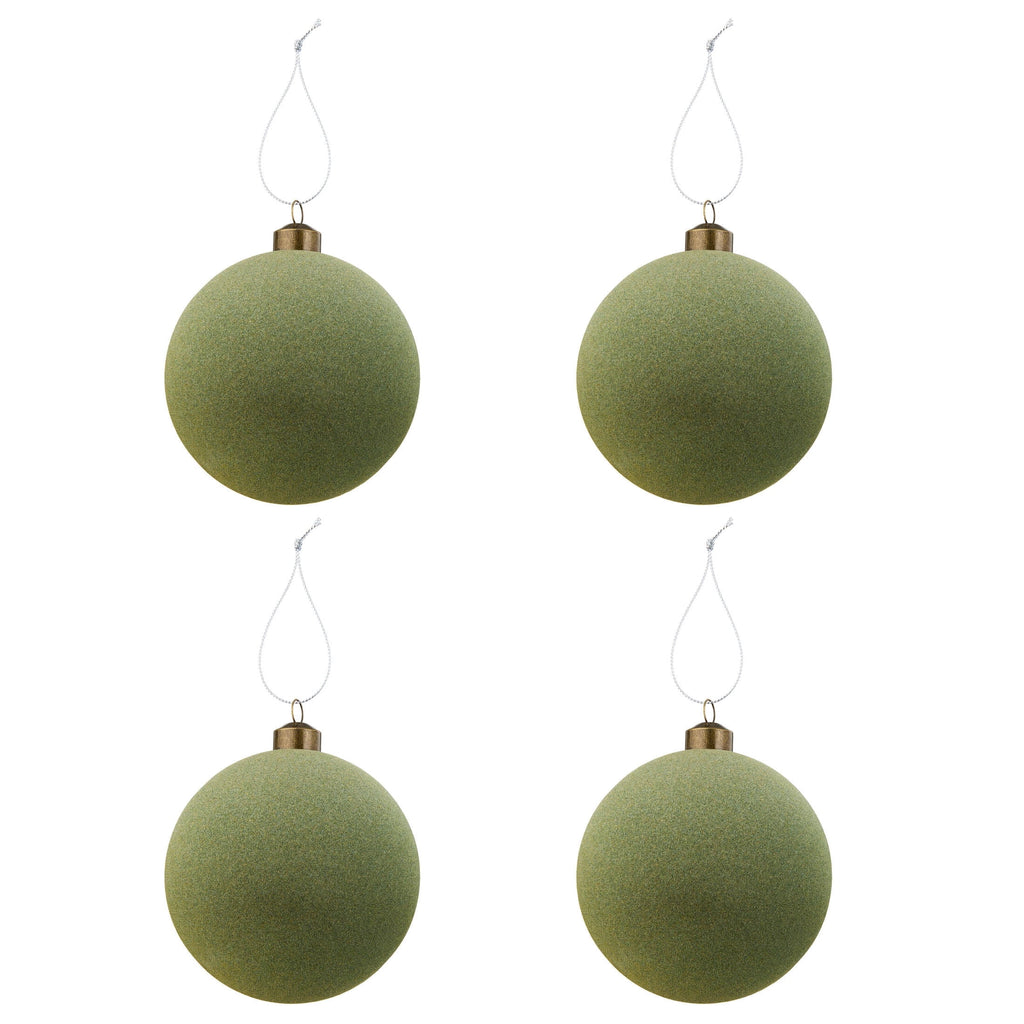 4-Count Sage Green Velvet-Feel Ball Shatterproof Christmas Ornaments, 4.8", by Holiday Time