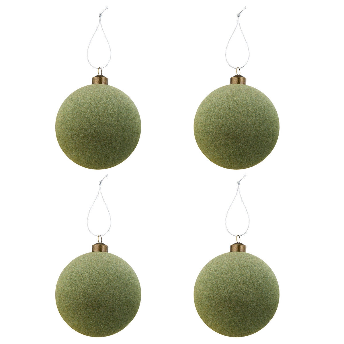 4-Count Sage Green Velvet-Feel Ball Shatterproof Christmas Ornaments, 4.8", by Holiday Time