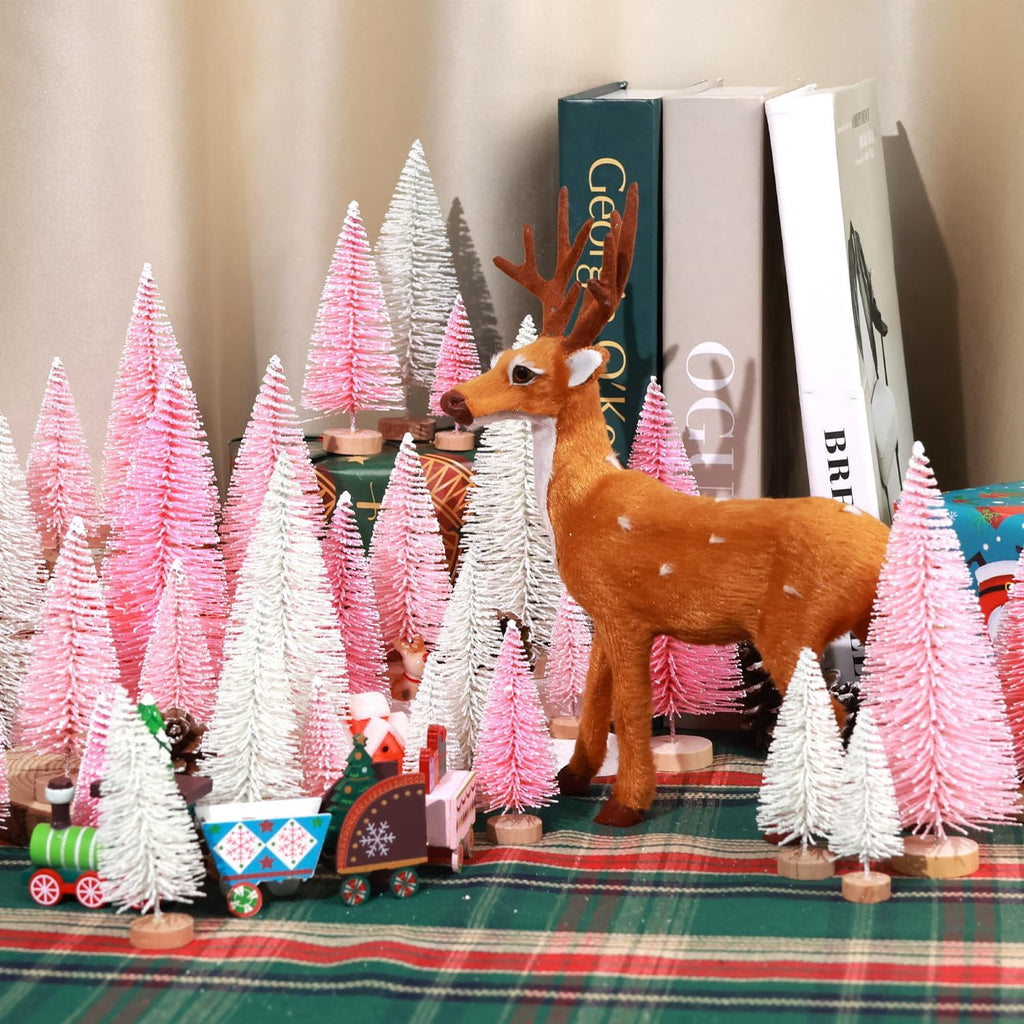 Ayieyill 30PCS Artificial Mini Christmas Trees, Mini Pine Tree Sisal Trees with Wood Base Bottle Brush Trees for Christmas Table Top Decor Winter Crafts Ornaments