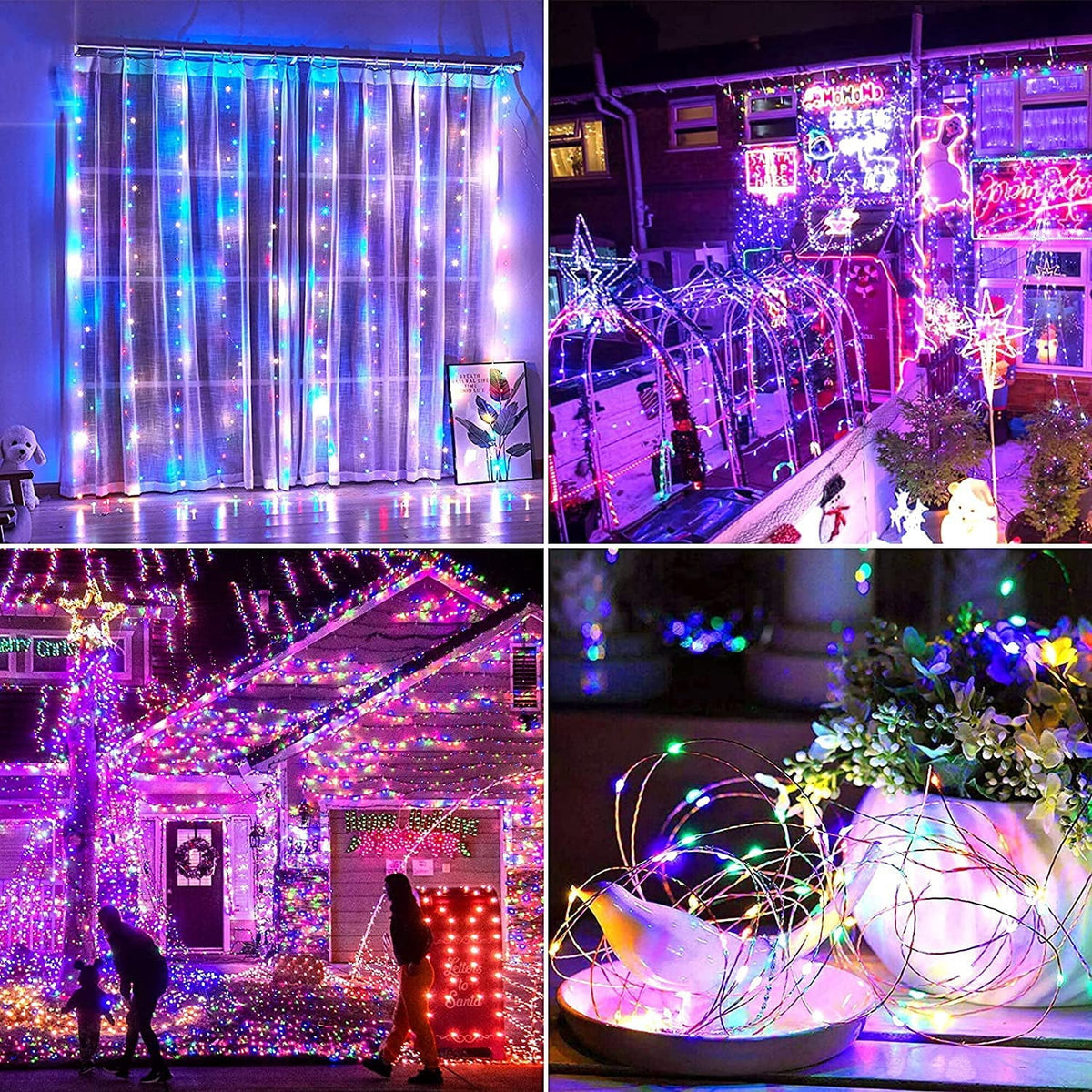 Purple Solar Fairy Lights Outdoor Waterproof, 4 Packs Each 33ft 100 LED Solar String Lights, 8 Modes Silver Wire Solar Twinkle Lights for Halloween Christmas Patio Garden