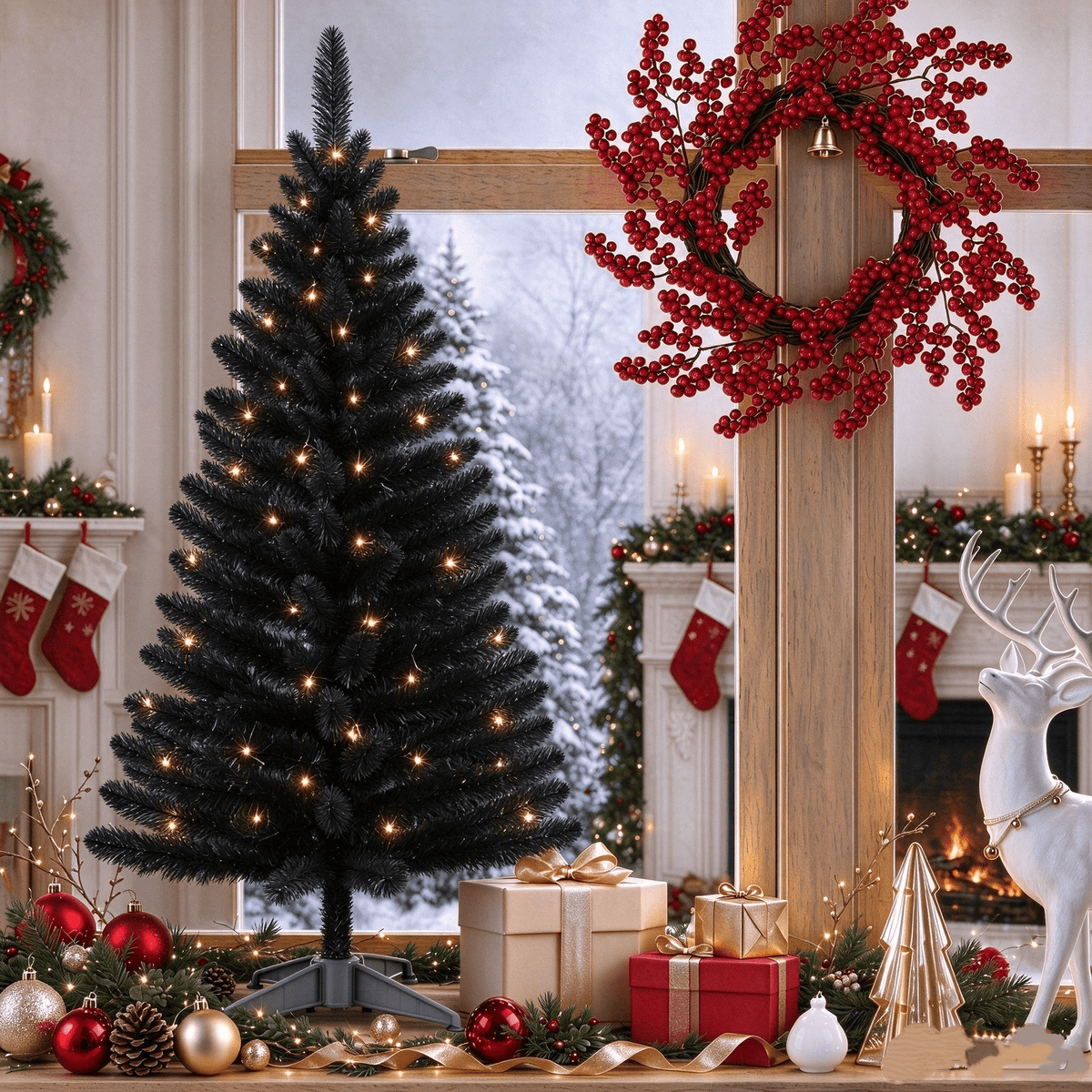 Cowin 4ft Artificial Christmas Tree,Pre-lit Tinsel Pine Spruce Tree, Small Xmas Tree for Home, Office and Party,White