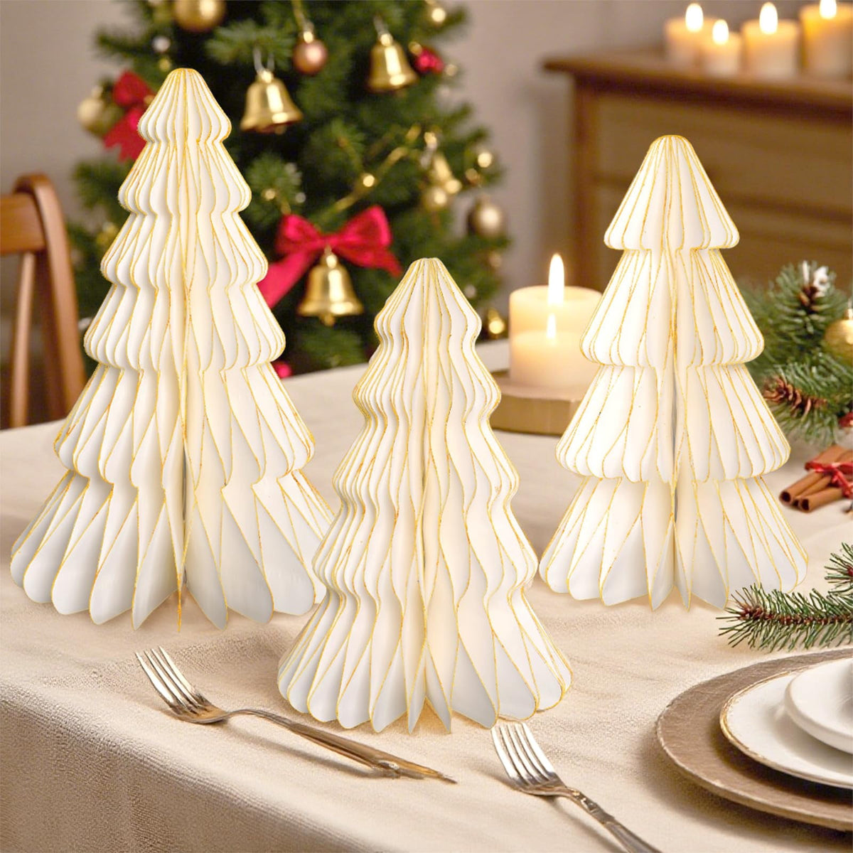 5 Pack Honeycomb Paper Christmas Trees, 3D Christmas Table Centerpieces for Mantel Tabletop Winter Home Decor