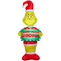 Airblown Christmas Light Grinch Holding Sign Dr. Seuss, 5.5 ft
