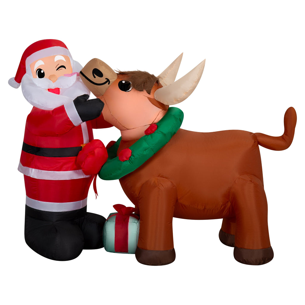 Multicolor Santa and Highland Cow Christmas Airblown Yard Inflatable, 5.5', by Holiday Time