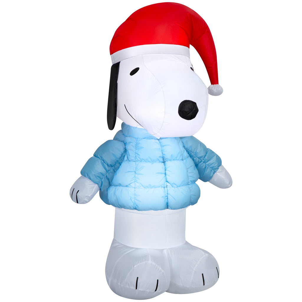 Christmas Peanuts Snoopy in Puffer Sweater and Santa Hat LED Yard Inflatable 5ft
