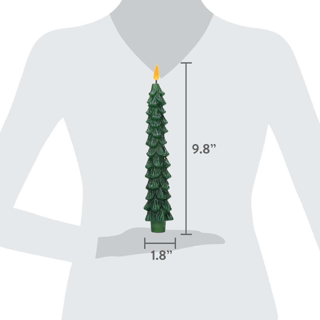 Indoor Battery-Operated LED Plastic Flameless Christmas Tree Taper Candles, Green, 9.5", 2 Count, by Holiday Time