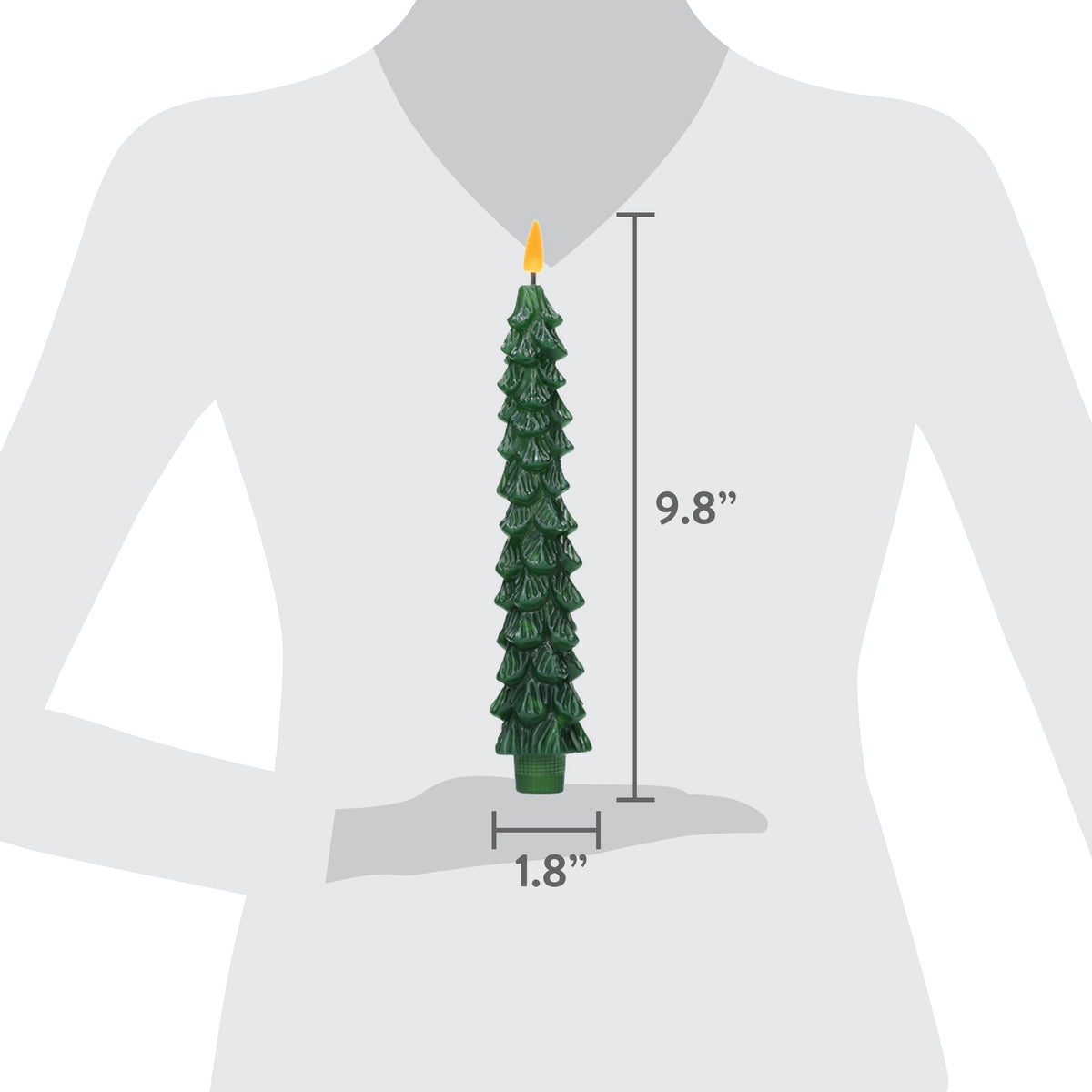 Indoor Battery-Operated LED Plastic Flameless Christmas Tree Taper Candles, Green, 9.5", 2 Count, by Holiday Time