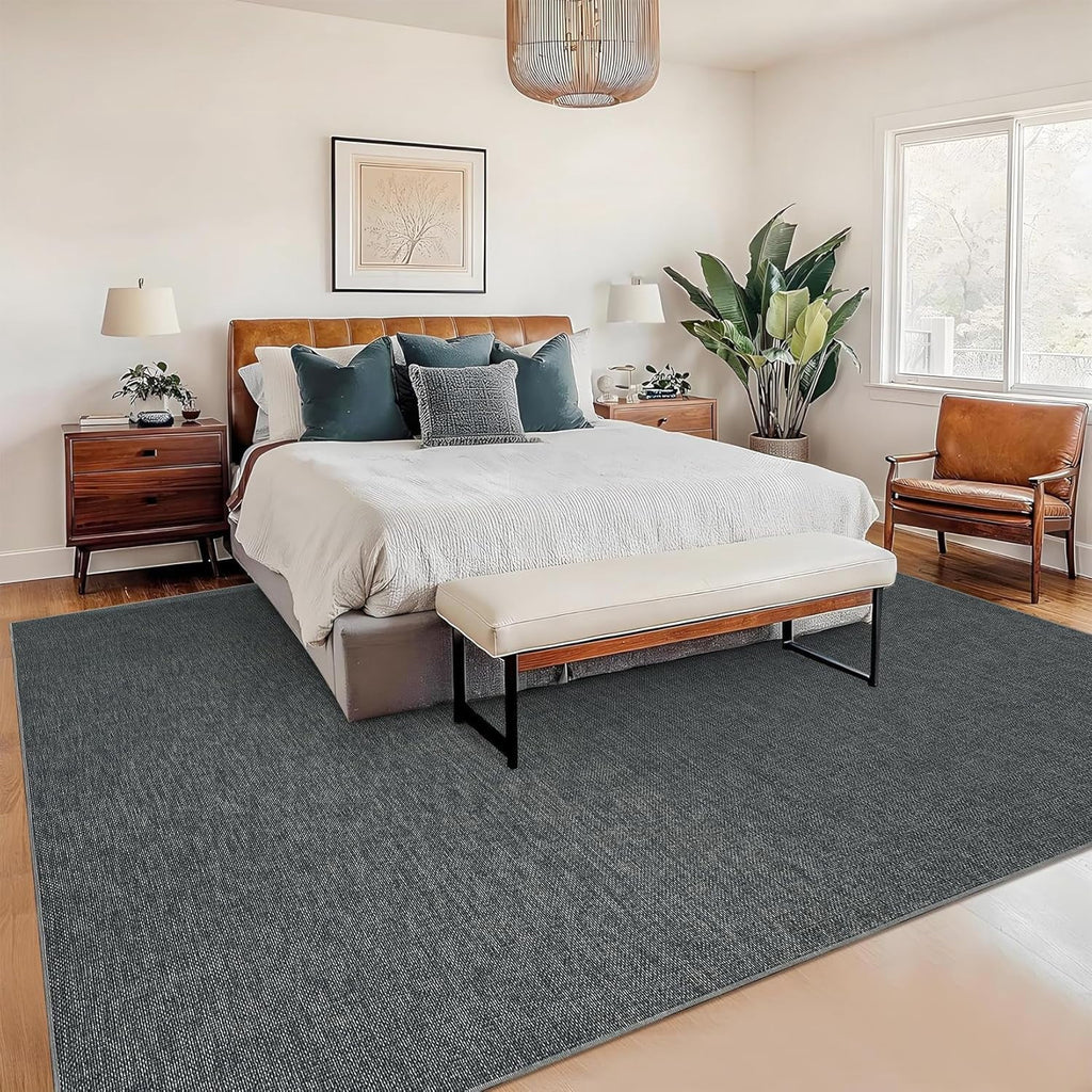 6 x 9 ft Washable Area Rug, Modern Woven Textured Rug, Soft Low Pile Non Slip Non Shedding Rug for Living Room Bedroom Dining Room - Dark Brown