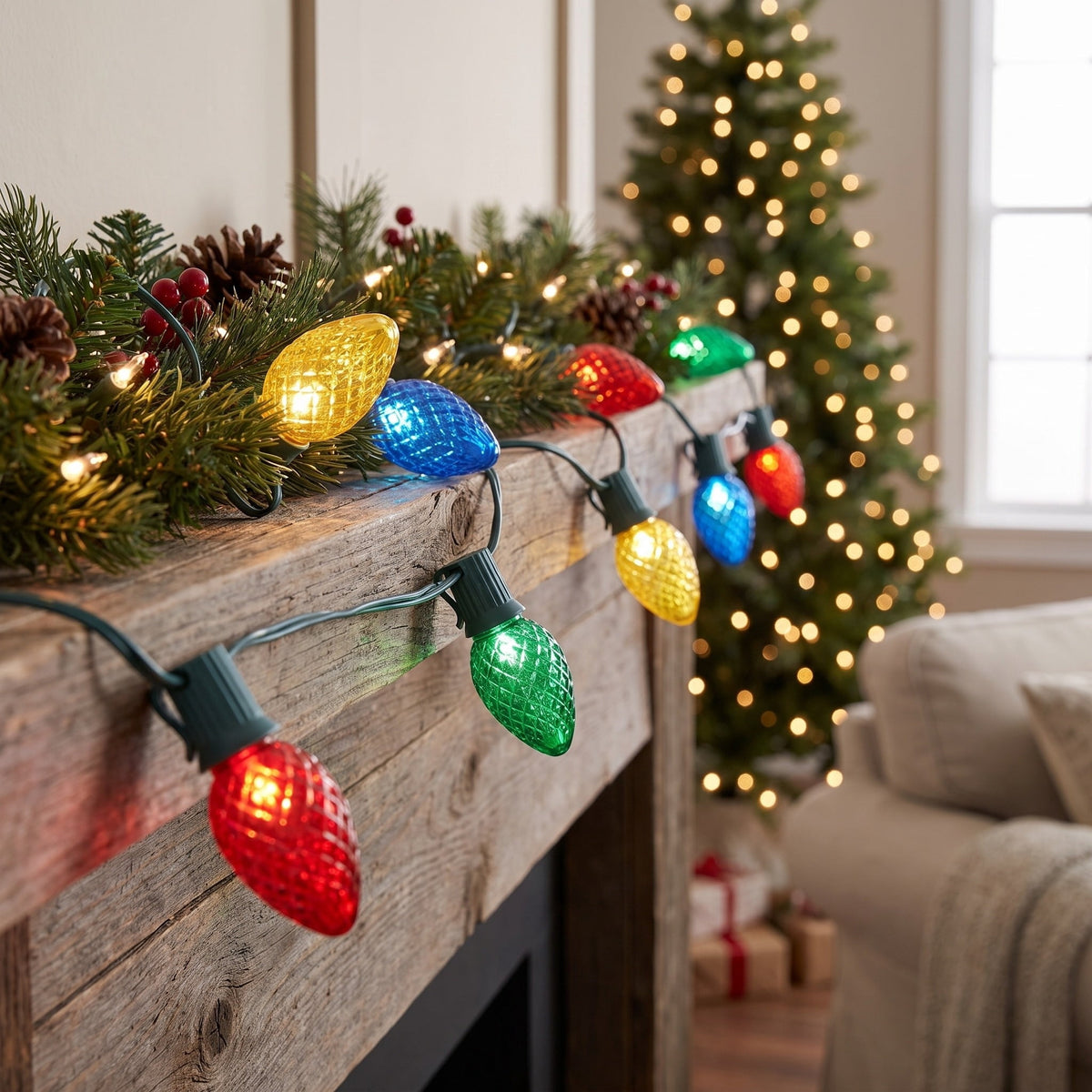 Indoor/Outdoor 25-Count LED Ultra Bright C9 Christmas String Lights, Warm White, Green Wire, 14', by Holiday Time