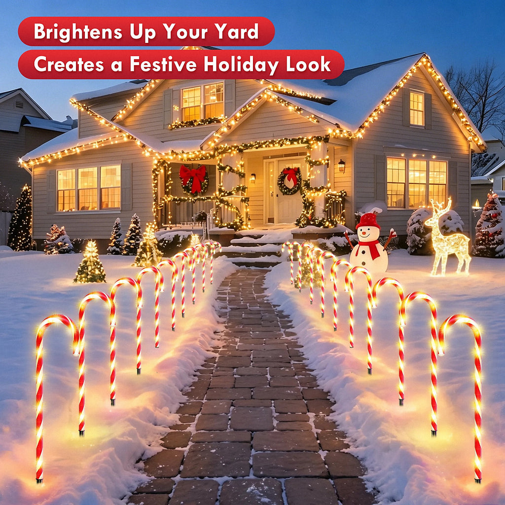 Christmas Candy Cane Lights 21 inch 10 Pack 8 Lighting Modes Flickering Candy Cane Pathway Marker Outdoor Indoor Waterproof UL Listed Christmas Lighting Decoration Light