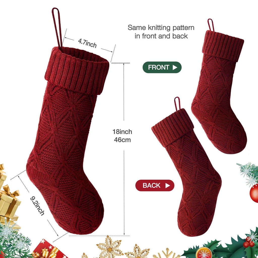 Ayieyill 6pcs Christmas Stockings Large Knitted Xmas Stockings 18 Inches Fireplace Hanging Stockings for Family Holiday Christmas Decoration