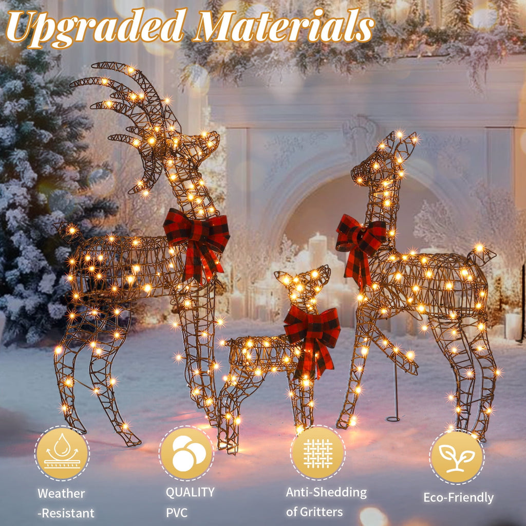 Ktaxon Christmas Outdoor Decor 4FT Lighted Reindeer Set 3Pcs Yard Deer Decorations LED Lights - Gold