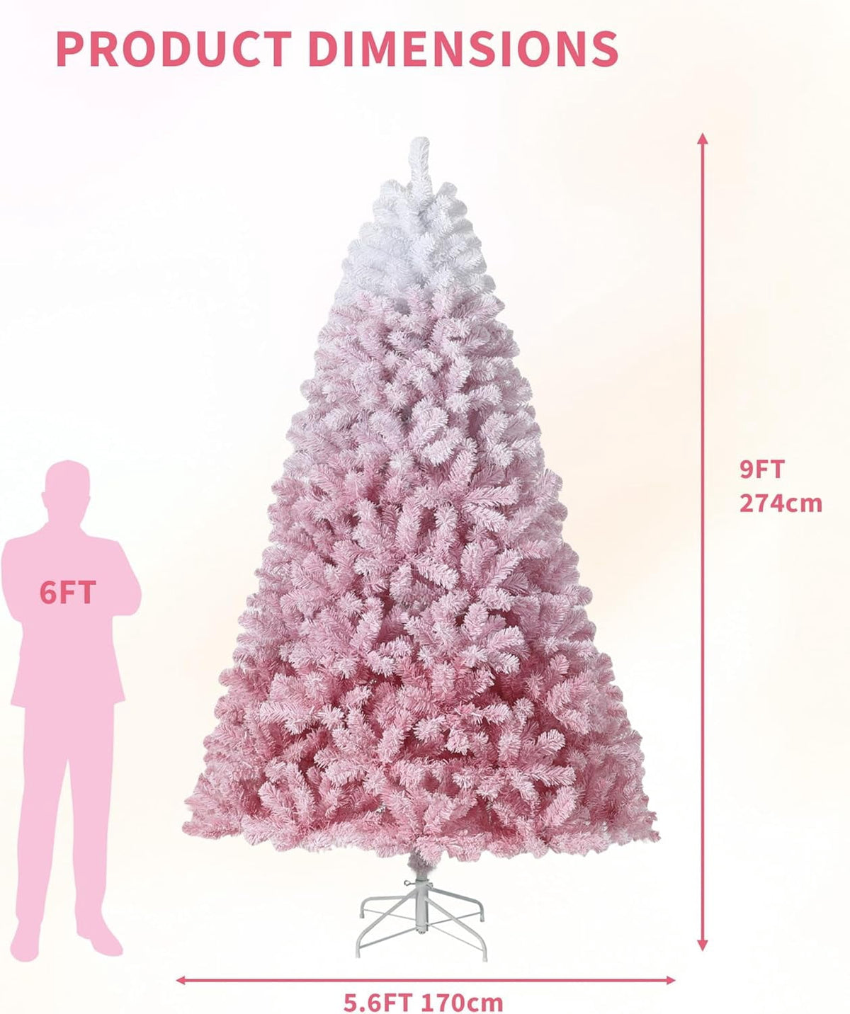 4.5/6/7.5/9 ft Flocked Pencil Christmas Tree with 100 Lights, Pre Lit Tall Skinny Christmas Tree with PVC Branch Tips, Premium Hinged Xmas Tree with Metal Base, Slim Artificial Christmas Tree