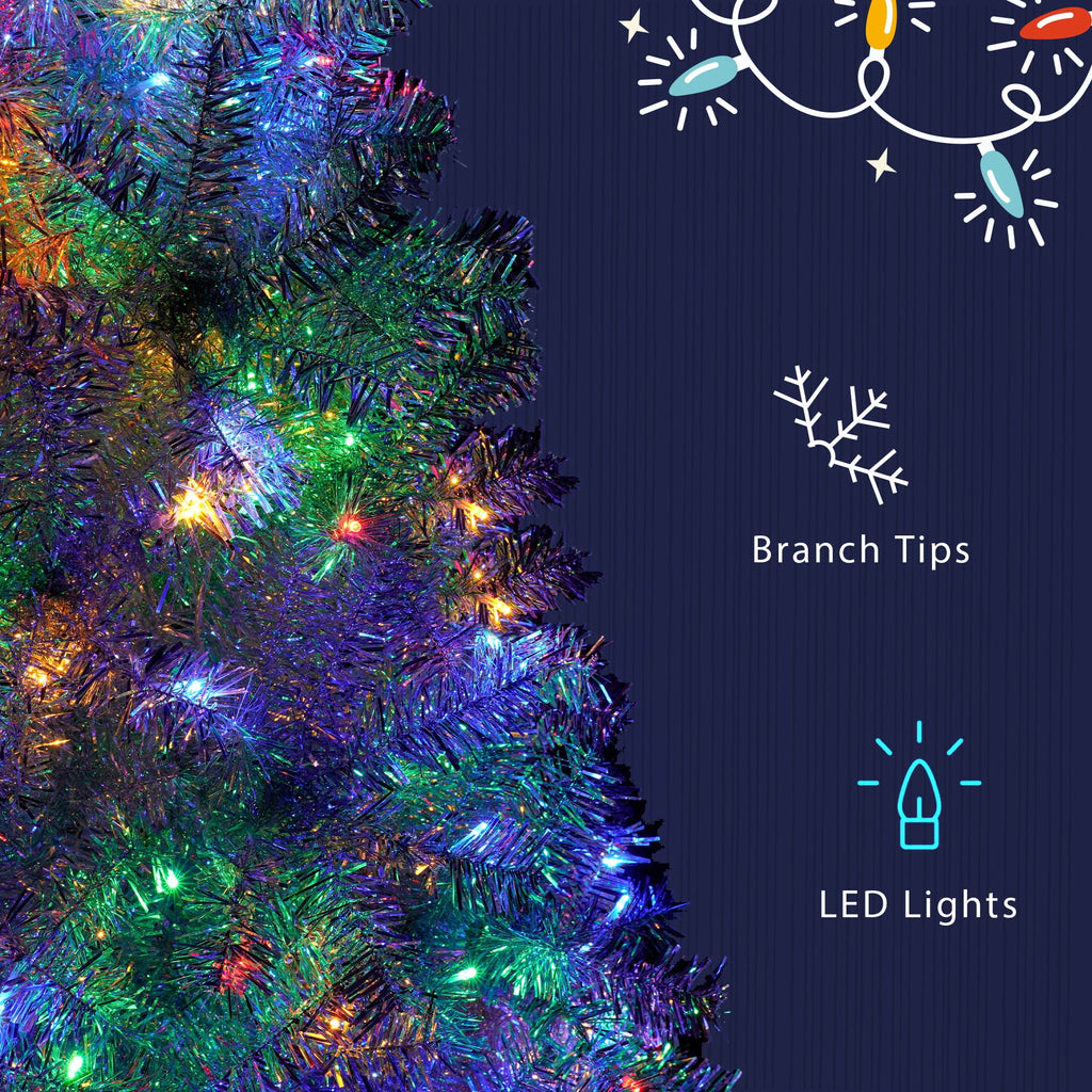 6ft Artificial Christmas Tree, 180 lED Christmas Tree with Metal Stand, Green Xmas Trees Seasonal Holiday Decoration Tree