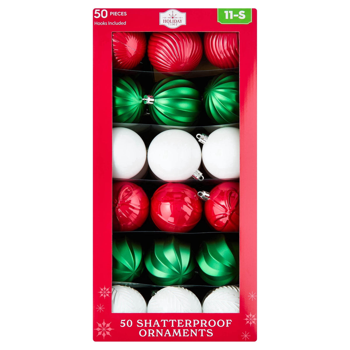 50-Count Red/Green/White Ball Shatterproof Christmas Ornaments, 3", by Holiday Time