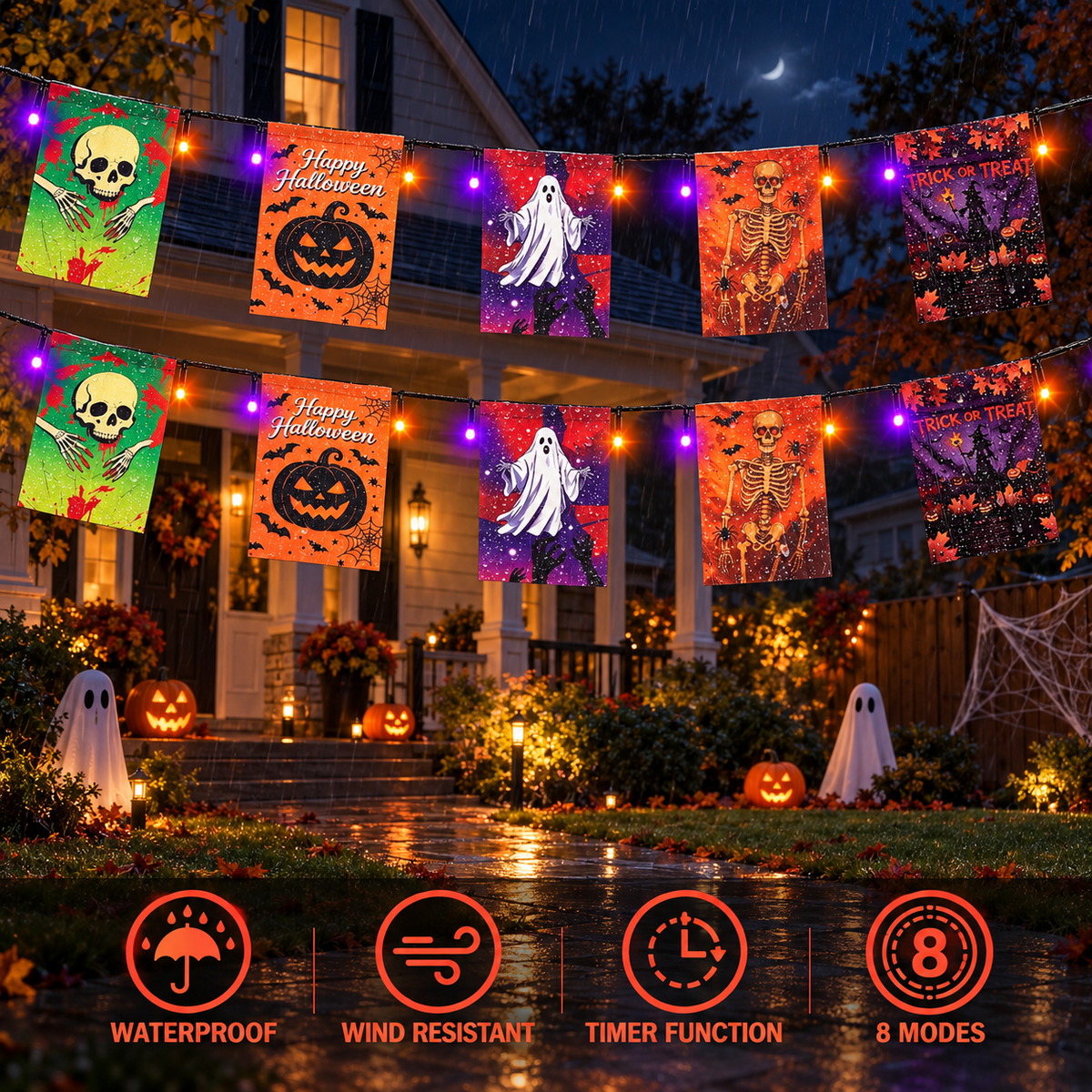 Toodour Orange & Purple Halloween Lights, 82ft 200 LED Plug in Halloween String Lights with 8 Modes, Memory & Timer Function, Connectable Halloween Outdoor Lights for Home, Garden, Halloween Decor