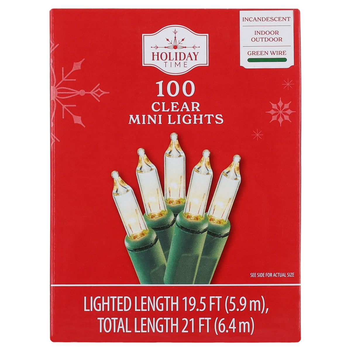 Indoor/Outdoor 100-Count Incandescent Mini Christmas String Lights, Multicolor, Green Wire, 19.5', by Holiday Time