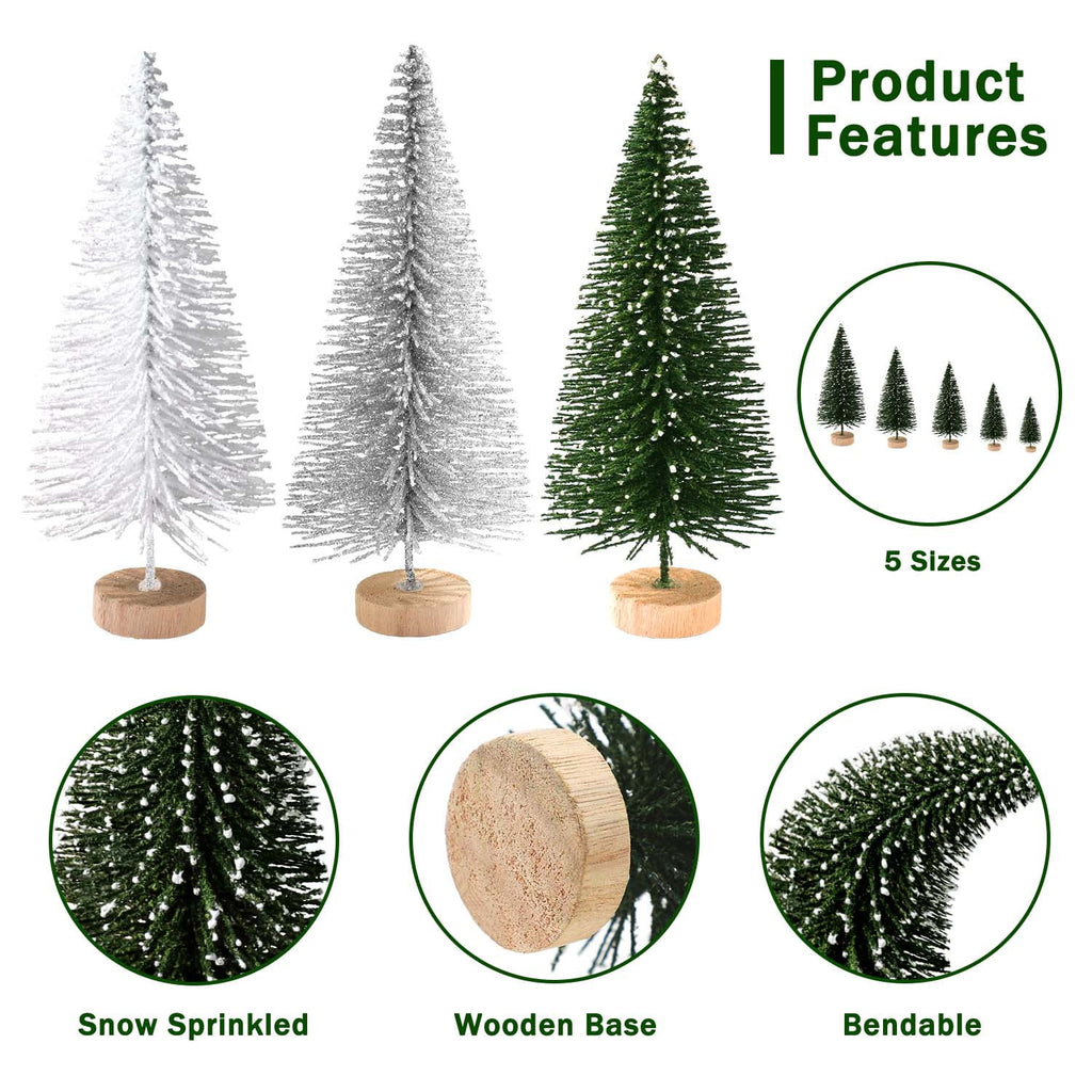 Ayieyill 30PCS Artificial Mini Christmas Trees, Mini Pine Tree Sisal Trees with Wood Base Bottle Brush Trees for Christmas Table Top Decor Winter Crafts Ornaments