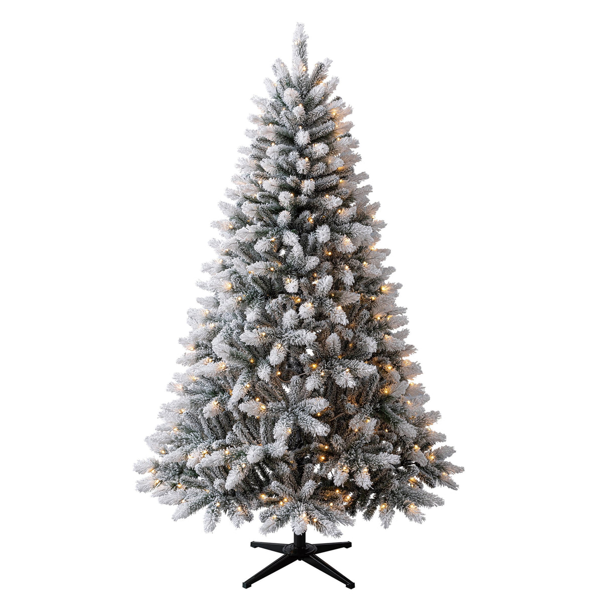 6.5' Pre-Lit Brewster Pine Snow-Flocked Green Artificial Christmas Tree with LumaDazzle Color-Changing Twinkle LED Lights and Stand, by Holiday Time
