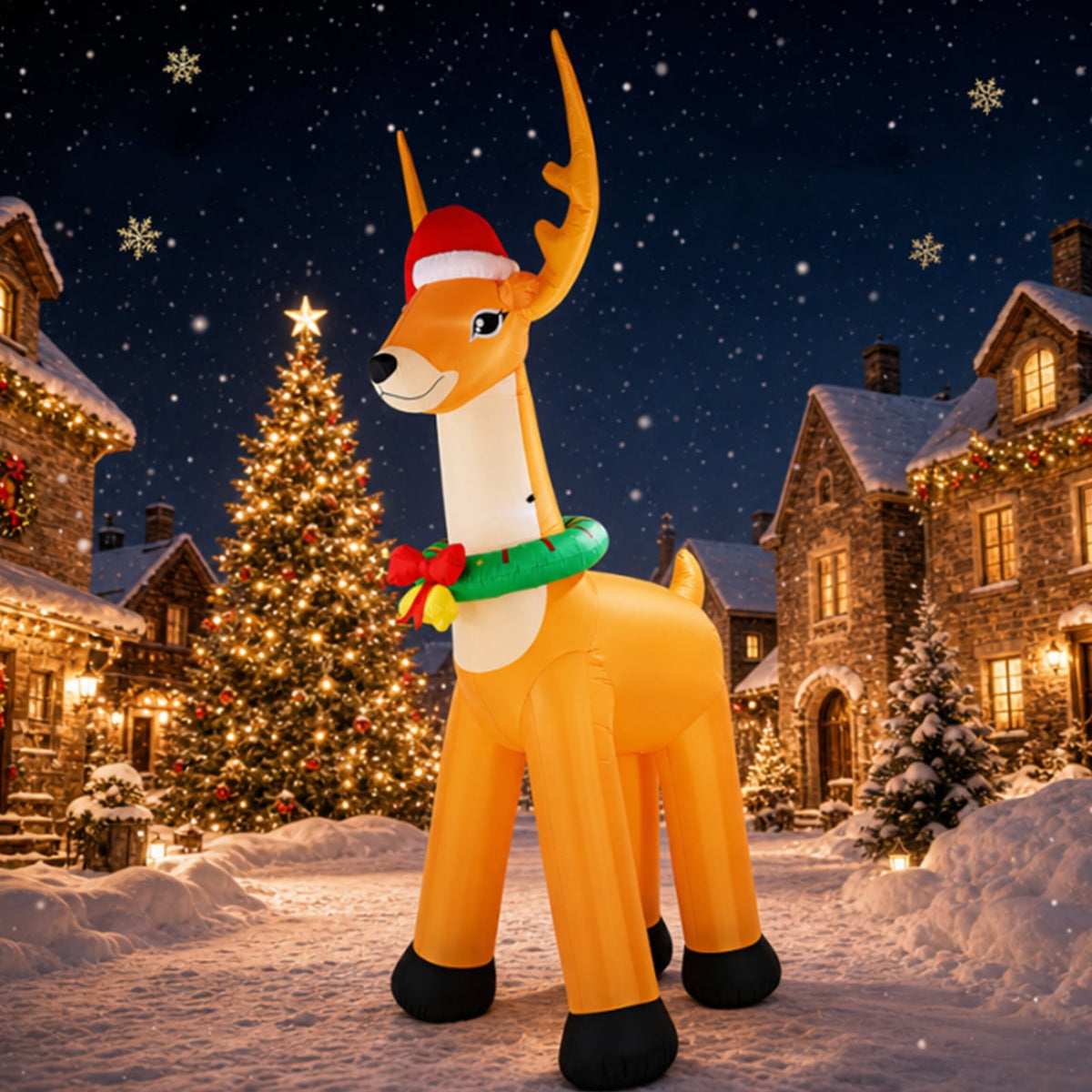 12FT Giant Christmas Inflatable Reindeer Decoration with Chasing LED Lights,Blow Up Yard Decoration for Party Garden Yard Lawn Decor
