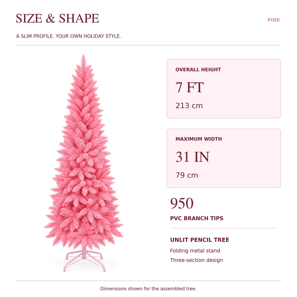 Ahititi 7 FT Red Christmas Tree, Slim Artificial Pencil Tree with 950 PVC Tips, Hinged Branches & Folding Stand, Holiday Decor