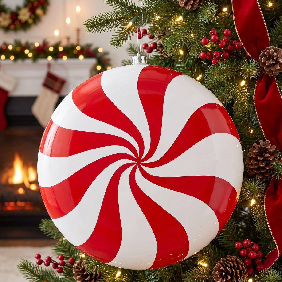 Red and White Jumbo Stripe Candy Christmas Ornament, 12", by Holiday Time