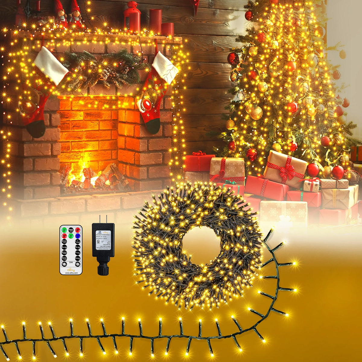 Ollny 20ft 400 LED Cluster Lights, 8 Lighting Modes with Remote Control Waterproof Indoor Outdoor Christmas Cluster Lights for Decorations