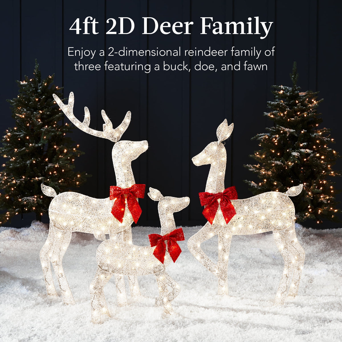 Best Choice Products 3-Piece 2D Deer Family Set, Lighted Christmas Outdoor Decoration w/ 175 Lights, Stakes - Gold