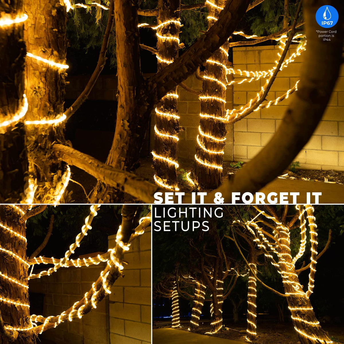 WYZworks 288LEDs, 25ft LED Warm White Rope Light, Connectable Outdoor Permanent Waterproof Accent Exterior Lighting, Flexible Clear PVC, ETL Certified, Holiday, Backyard Patio, Home, Decor