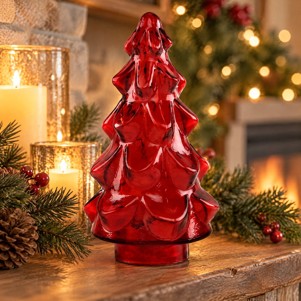 Small Glass Tree Christmas Decoration, Red, 10", by Holiday Time