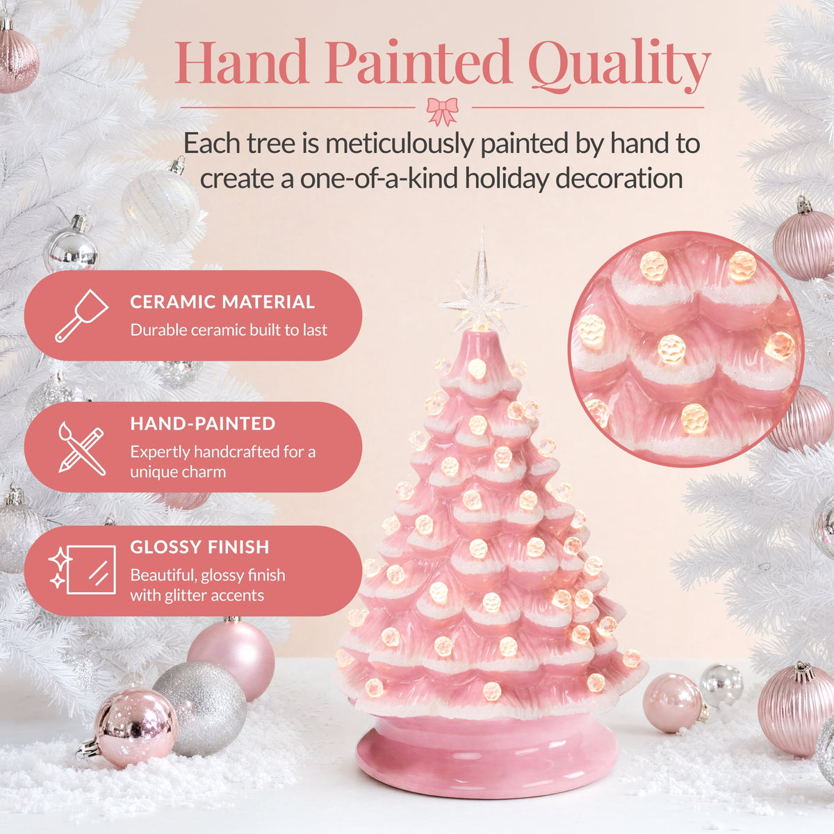 Best Choice Products 15in Ceramic Christmas Tree, Pre-lit Hand-Painted Tabletop Holiday Tree, Gingerbread Red/White/Grn