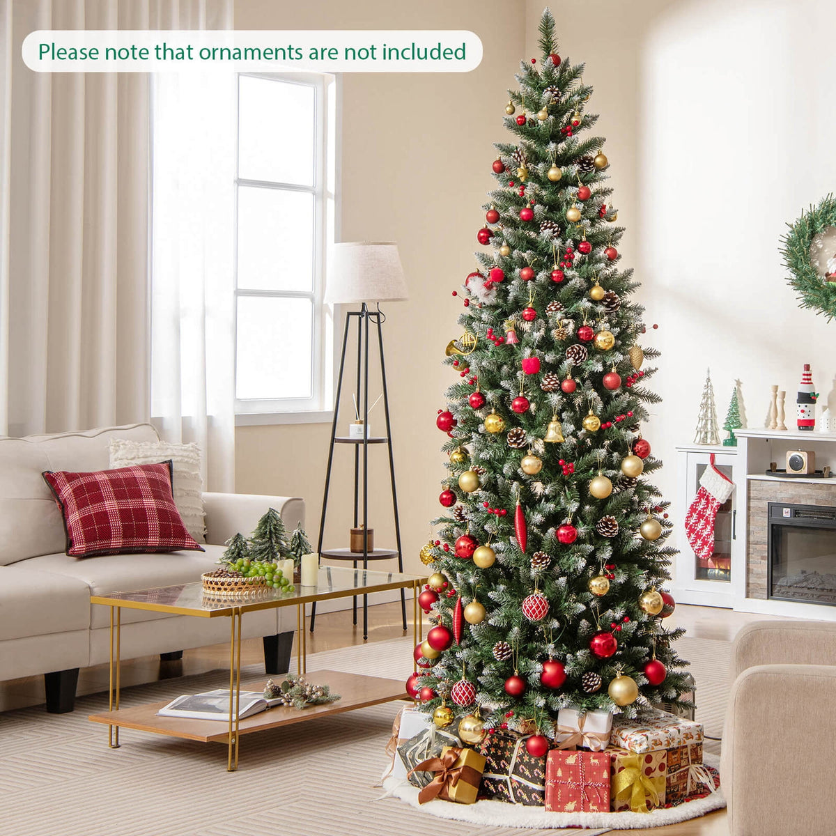 Costway 5 FT Pre-Lit Artificial Christmas Tree with 408 Snowy Branch Tips 250 LED Lights
