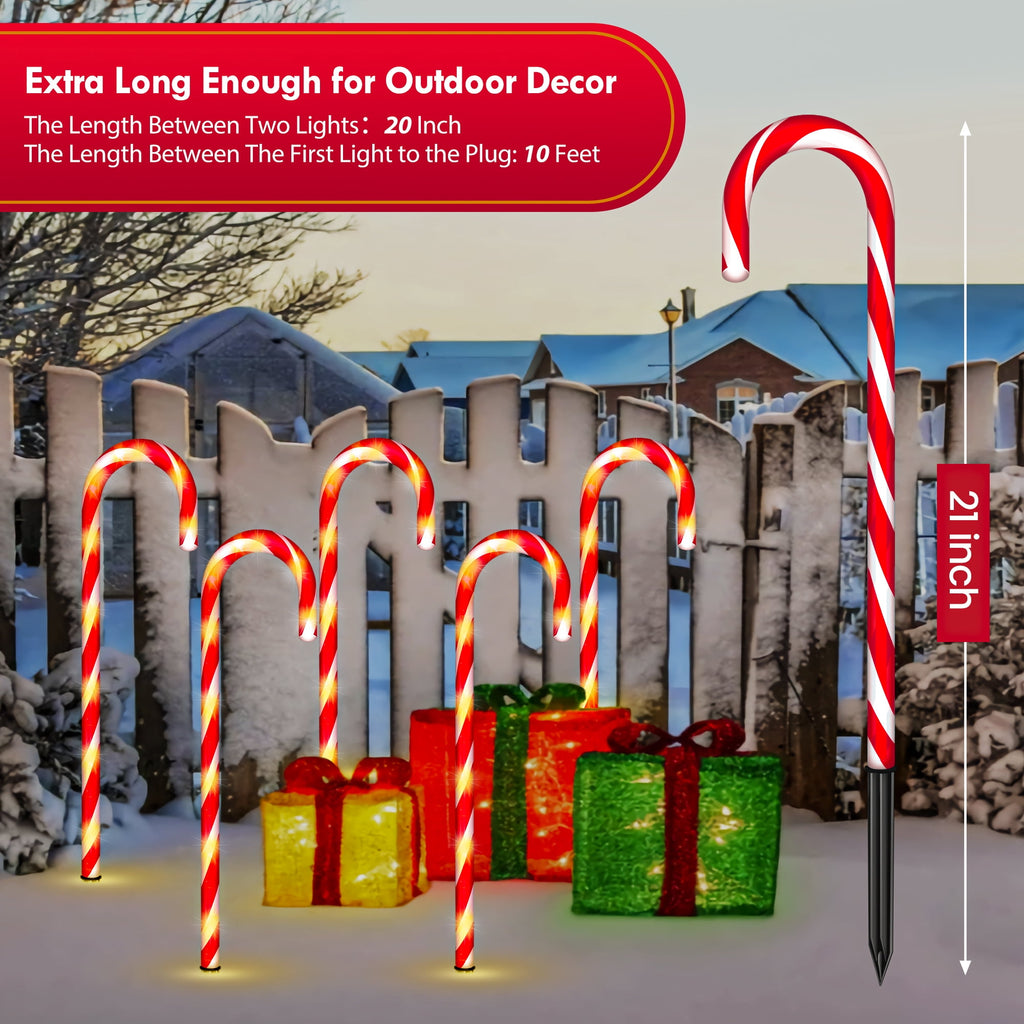 Christmas Candy Cane Lights 21 inch 10 Pack 8 Lighting Modes Flickering Candy Cane Pathway Marker Outdoor Indoor Waterproof UL Listed Christmas Lighting Decoration Light