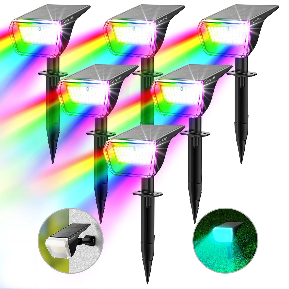 Linkind Halloween Solar Lights Outdoor, 50 LEDs IP67 Waterproof Solar Spotlights Outdoor, Color Changing Solar Landscape Lights for Patio, Garden, Pathway, Yard (6 Pack-Multicolor)