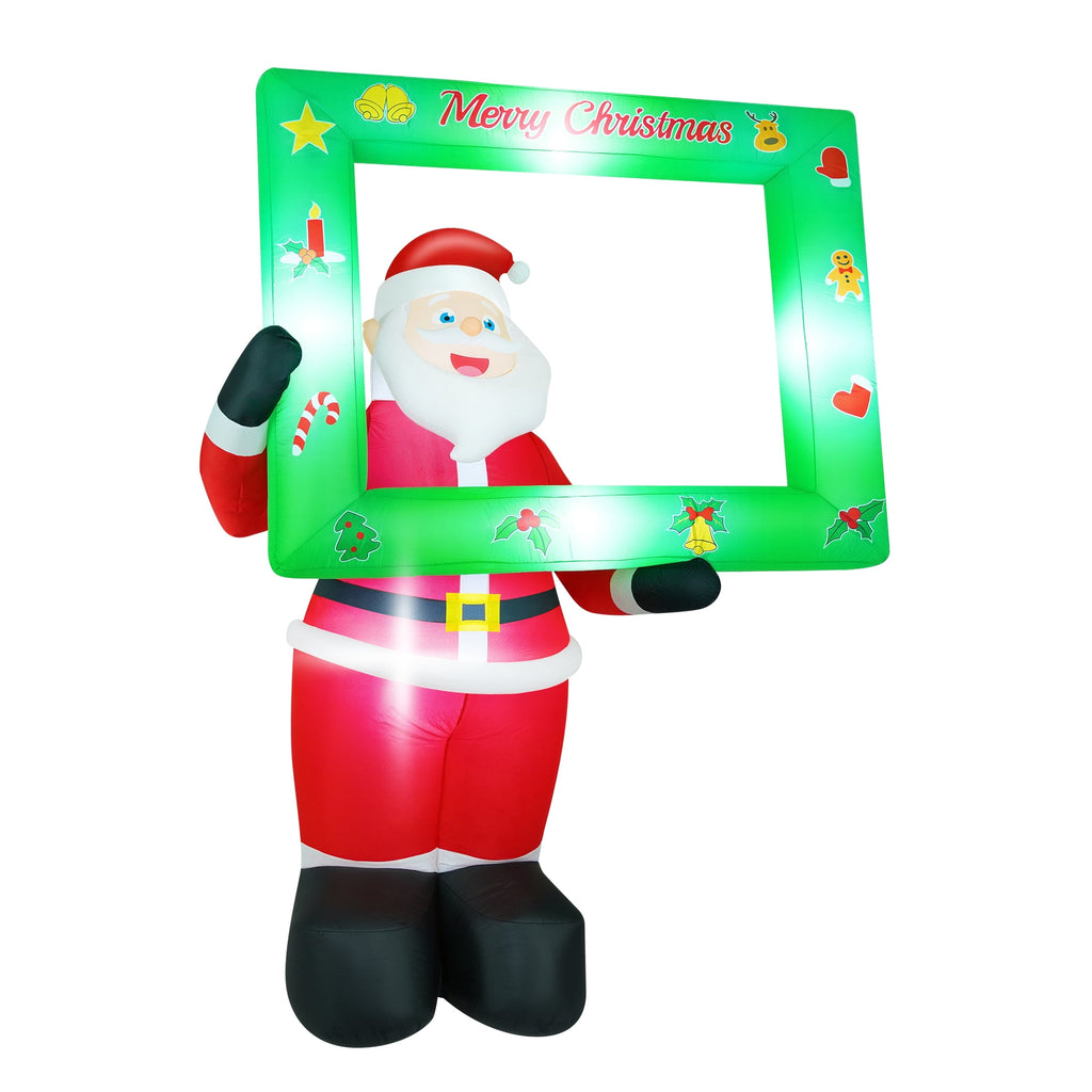 Yexmas 7FT Christmas Inflatable Santa Claus with Photo Frame, Blow Up Santa Claus Xmas Decorations for Outdoor Indoor, Built-in LED Light for Yard Gardern Lawn