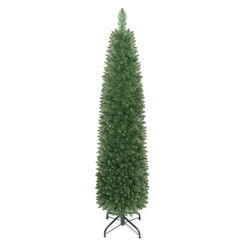 Costway 5 FT Pre-Lit Pencil Christmas Tree with 150 LED Lights & 296 Branch Tips Party