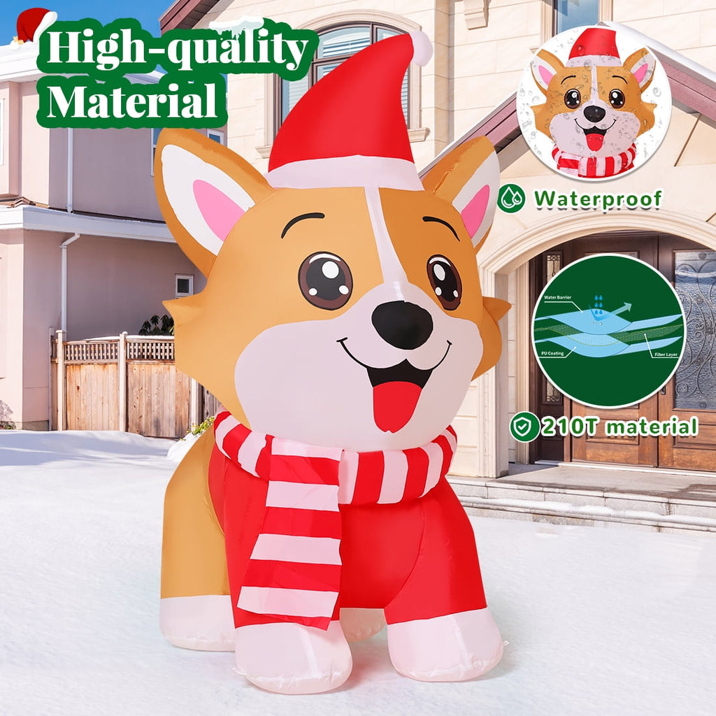 GOOSH Christmas Inflatables 4.2 FT Inflatable Dog Wearing Hat with Built-in LED Lights, Cute Inflatable Christmas Dog Blow up Corgi Dog, Outdoor Christmas Decorations for Xmas Holiday Party