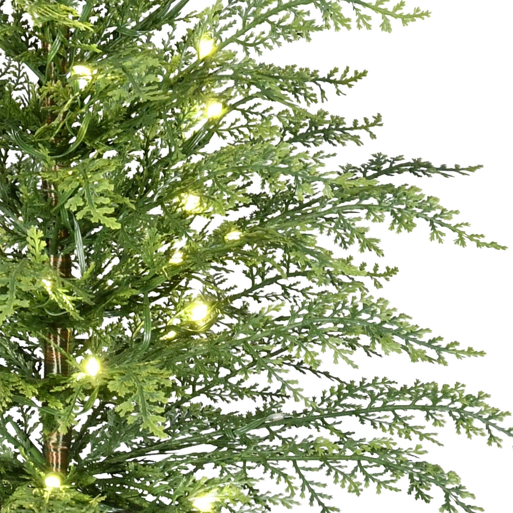 My Texas House 24" Small Pre-Lit Cypress Green Artificial Christmas Tree with 30 Warm White Twinkle LED Lights in Woven Basket