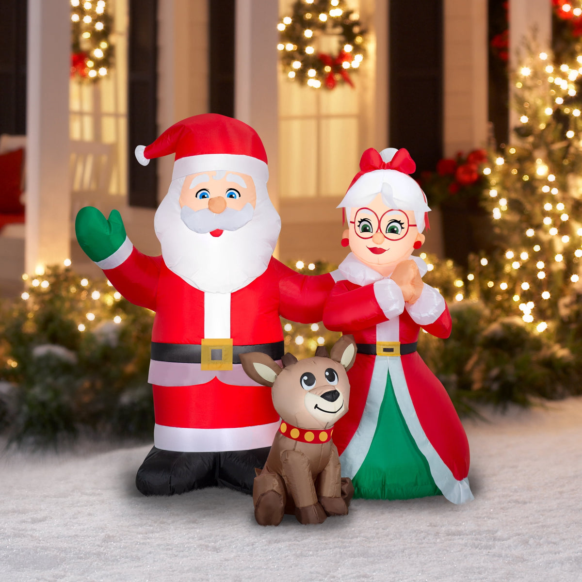 Multicolor Santa and Mrs. Claus Scene Christmas Airblown Yard Inflatable, 4', by Holiday Time