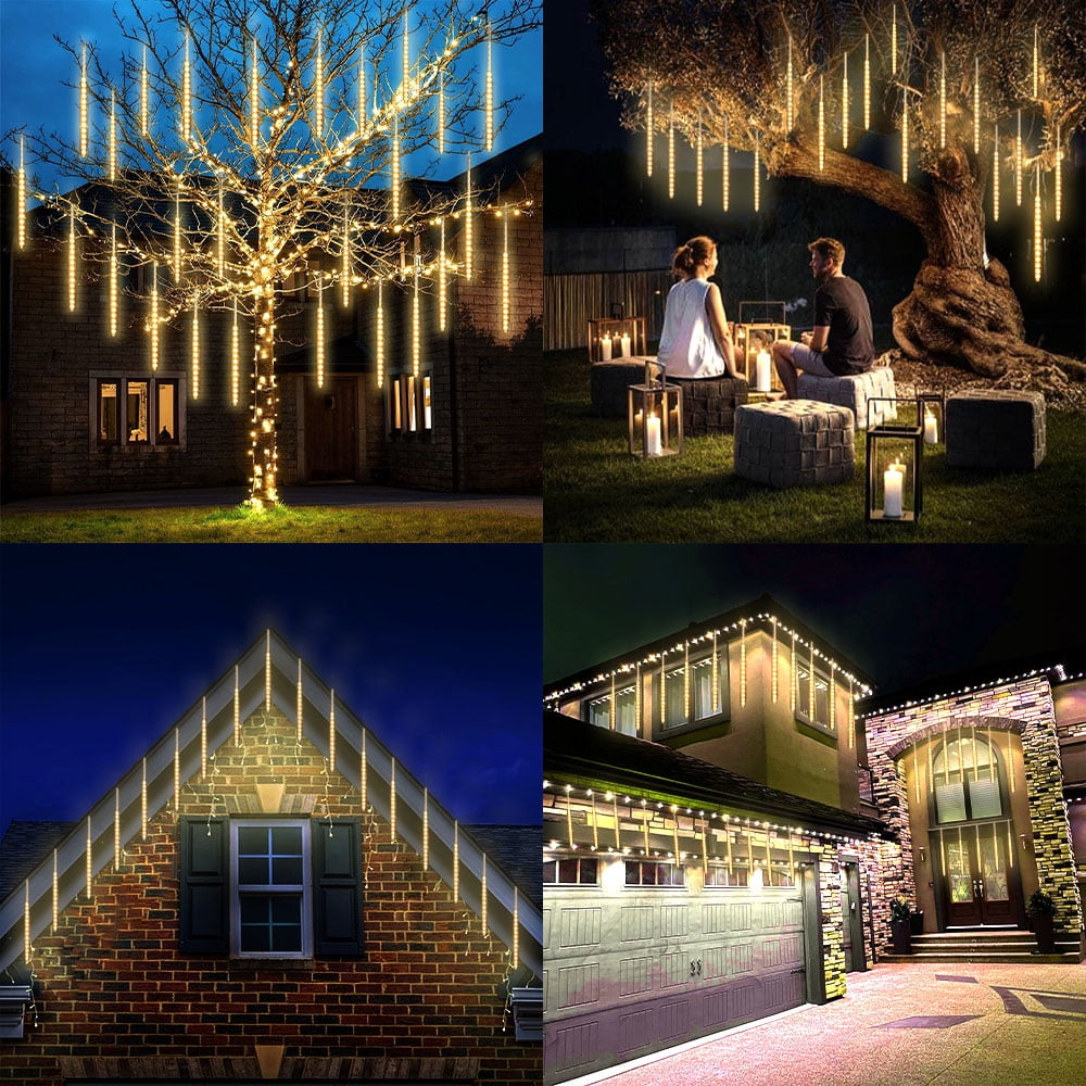 Christmas LED Meteor Shower Rain Warm Lights - 540 LEDs 10 Tubes, 20 Inch Drop/Icicle Snow Falling Raindrop Waterproof Cascading Lights for Wedding Xmas New Year Party Tree Decoration (Warm Light)